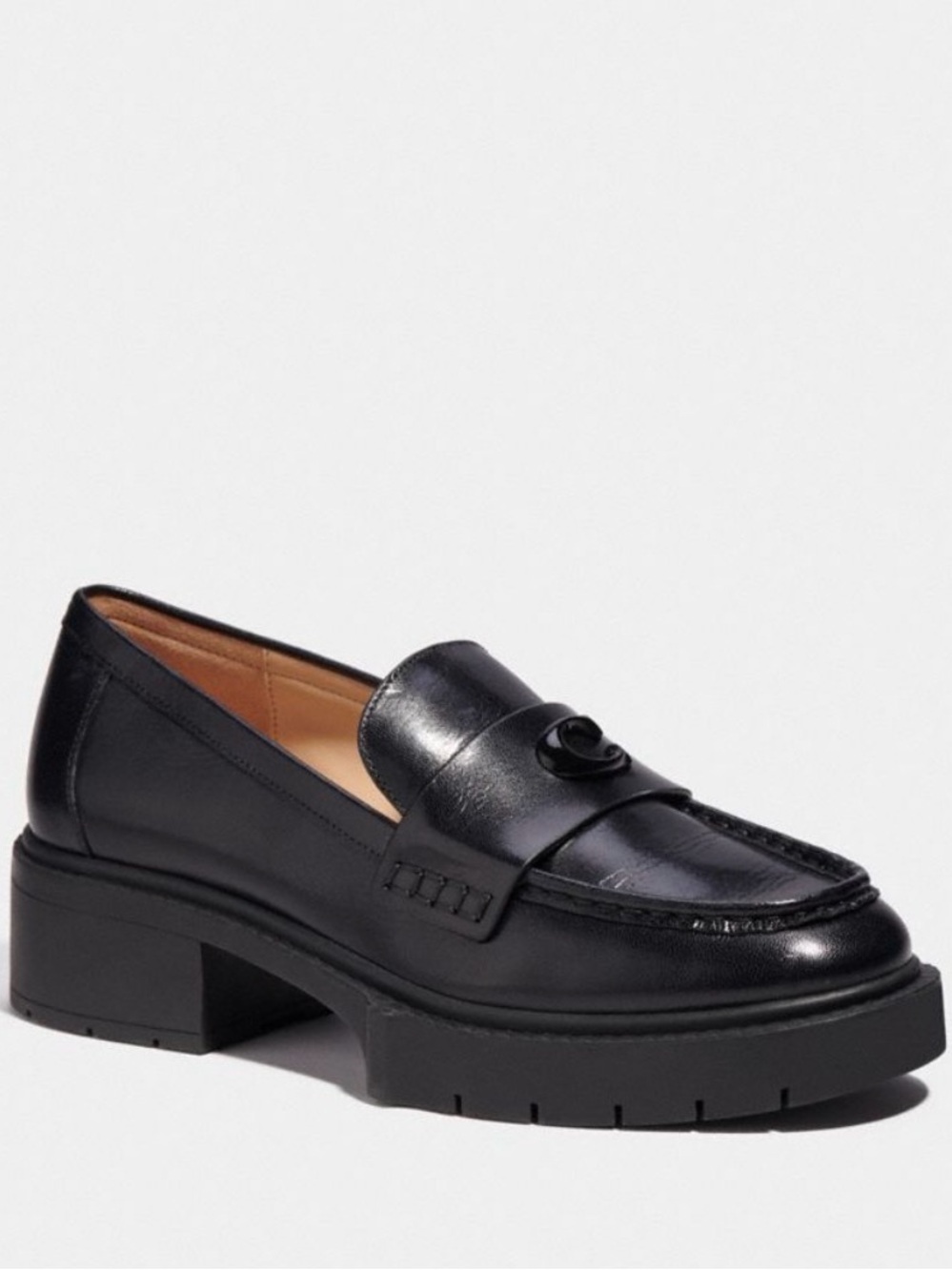 Coach Leah Black Leather Loafers Size 7.5 Like New